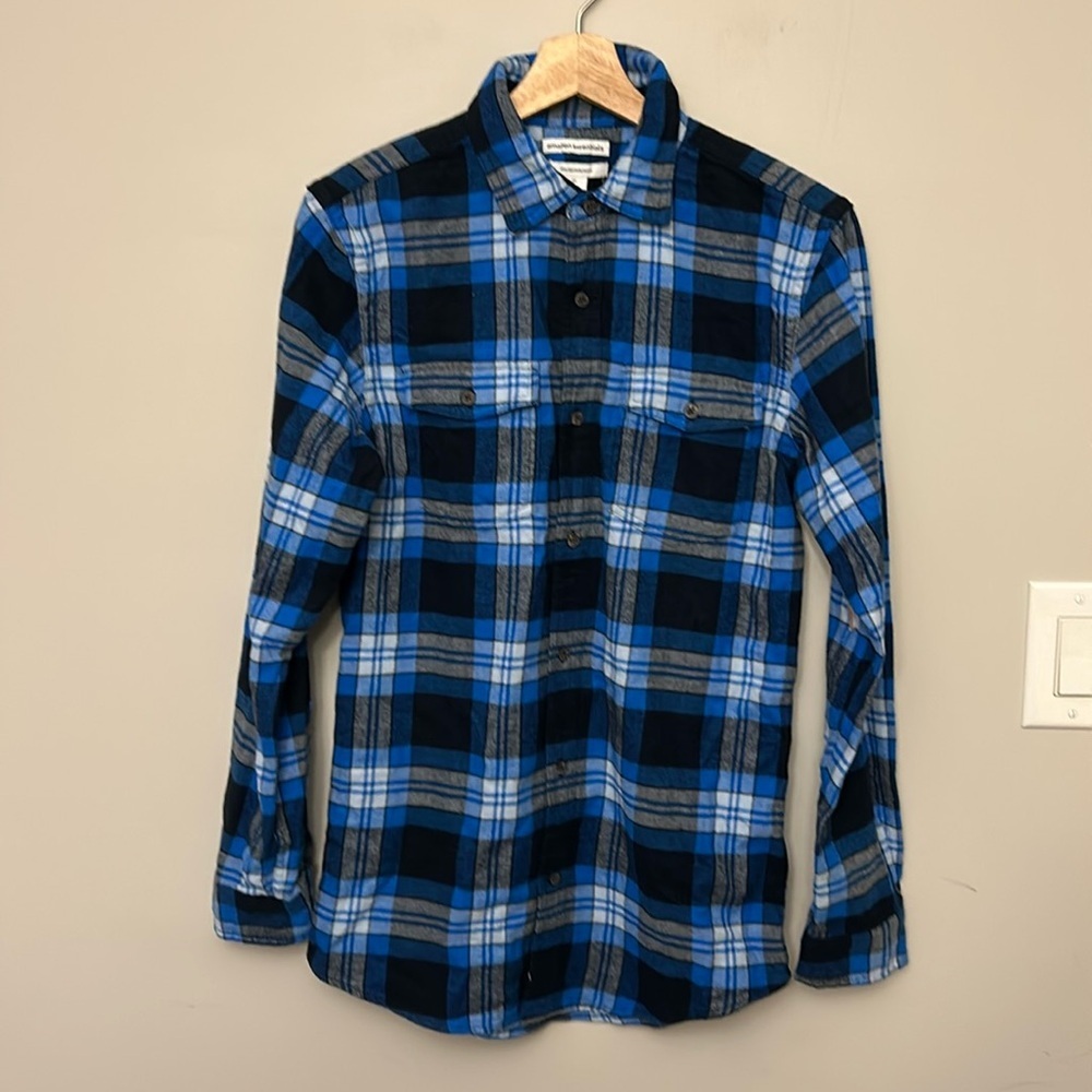 Amazon Essentials Men's Long-Sleeve Flannel Shirt Blue and white size XS